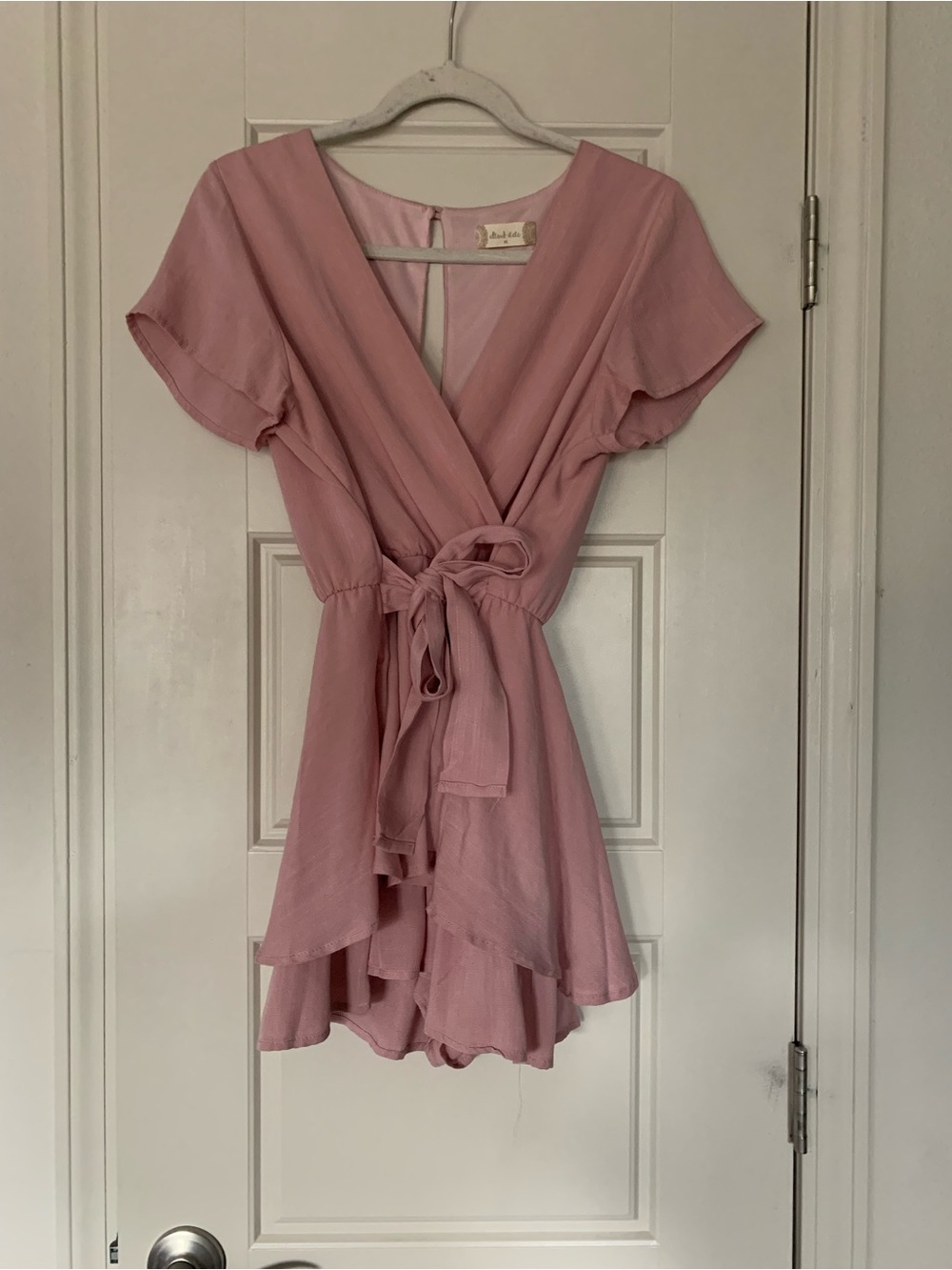 Altar’D State Blush Pink Wrap Mini Dress Romper with Tie Waist